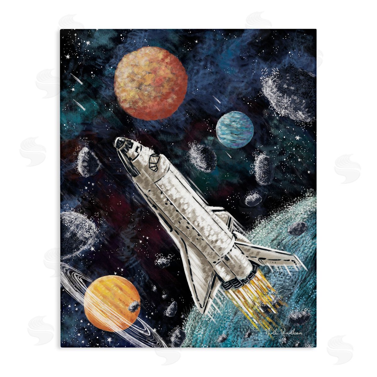 Nidhi Wadhwa Spaceship in Outer Space Canvas Wall Art