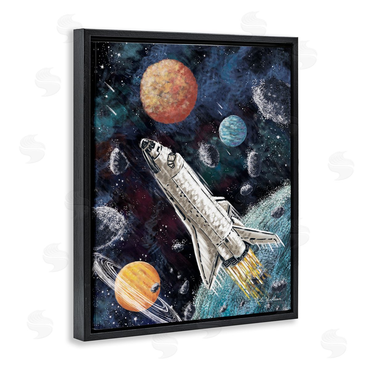 Nidhi Wadhwa Spaceship in Outer Space Black Floater Frame Canvas Artside_