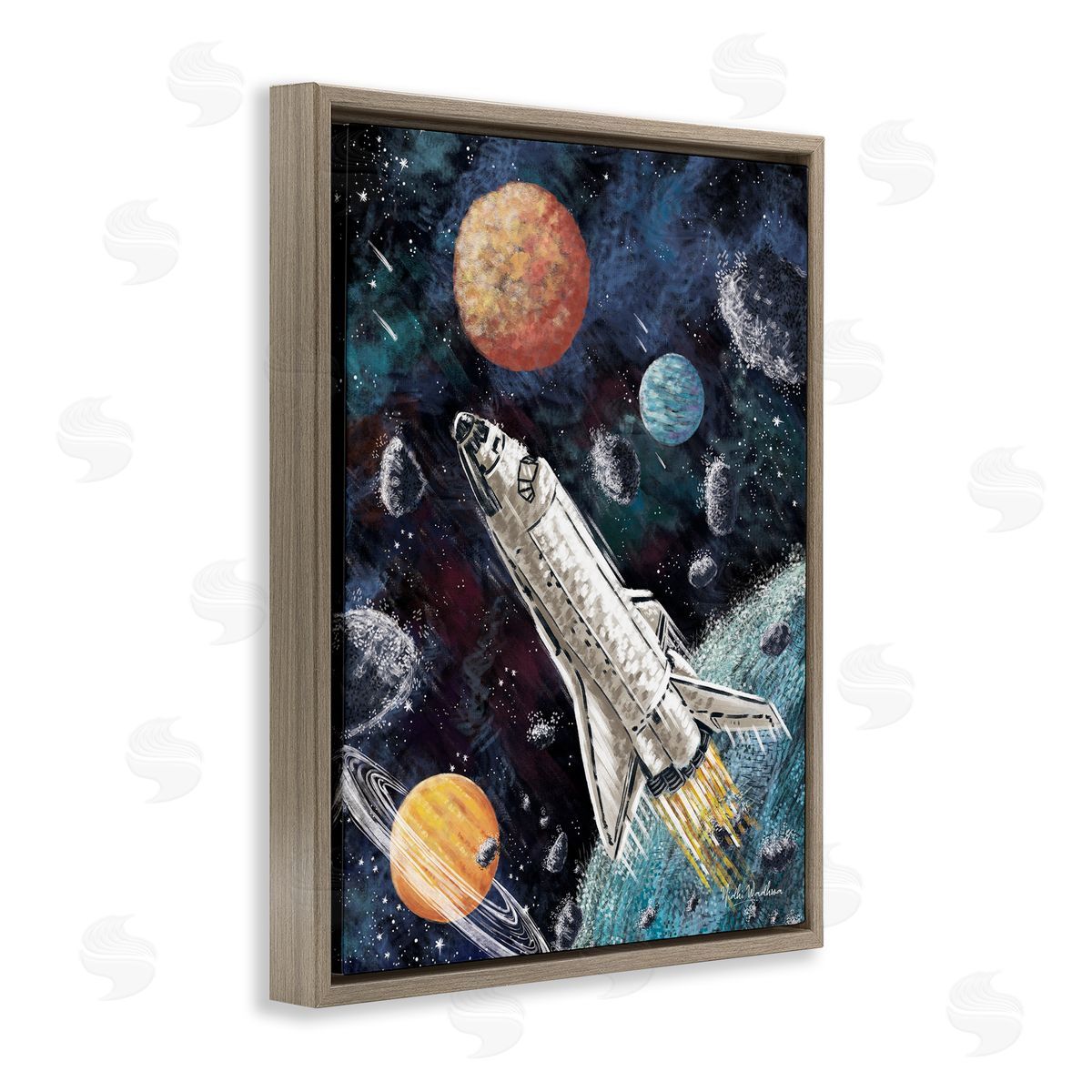 Nidhi Wadhwa Spaceship in Outer Space Brown Floater Frame Canvas Artside_