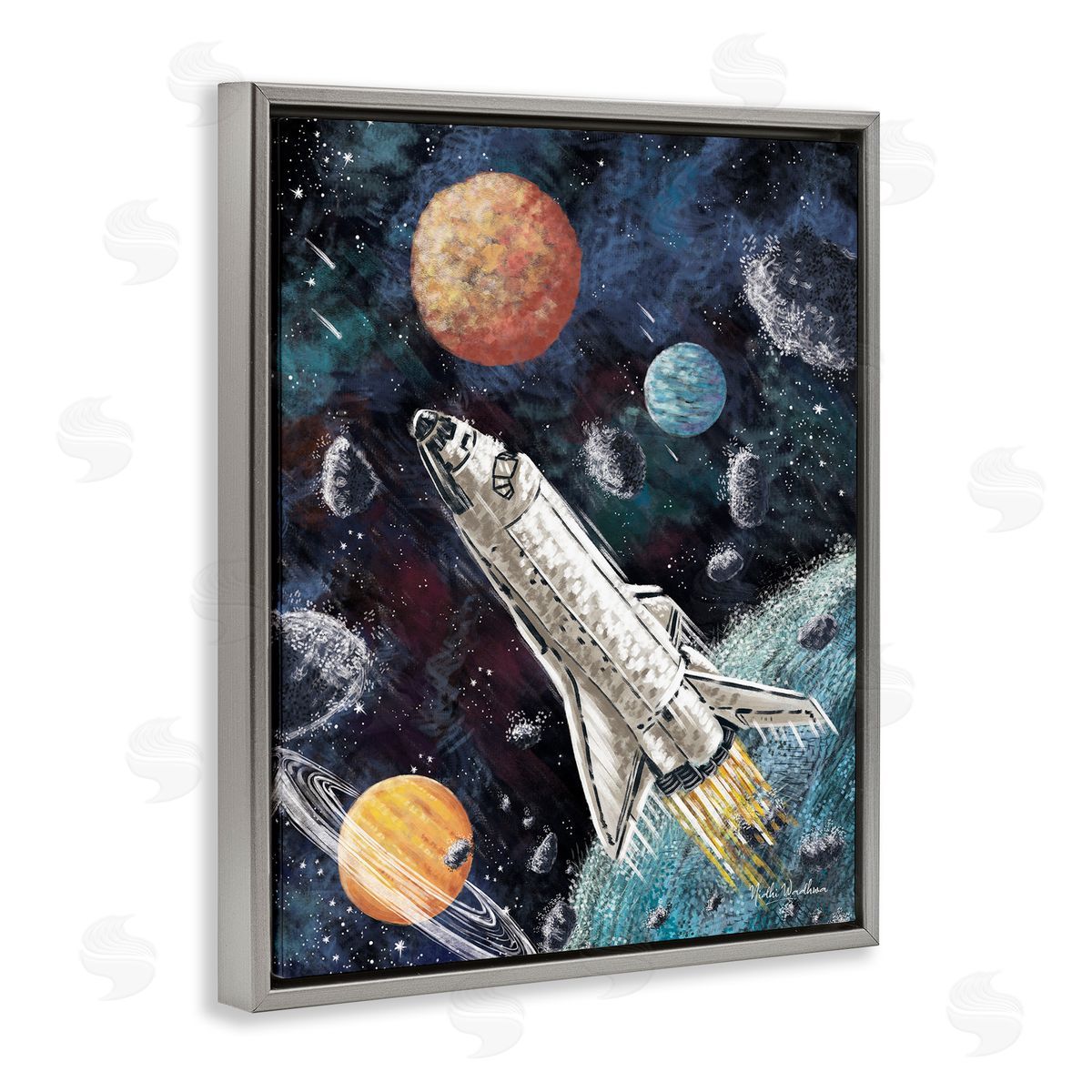 Nidhi Wadhwa Spaceship in Outer Space Gray Floater Frame Canvas Artside_