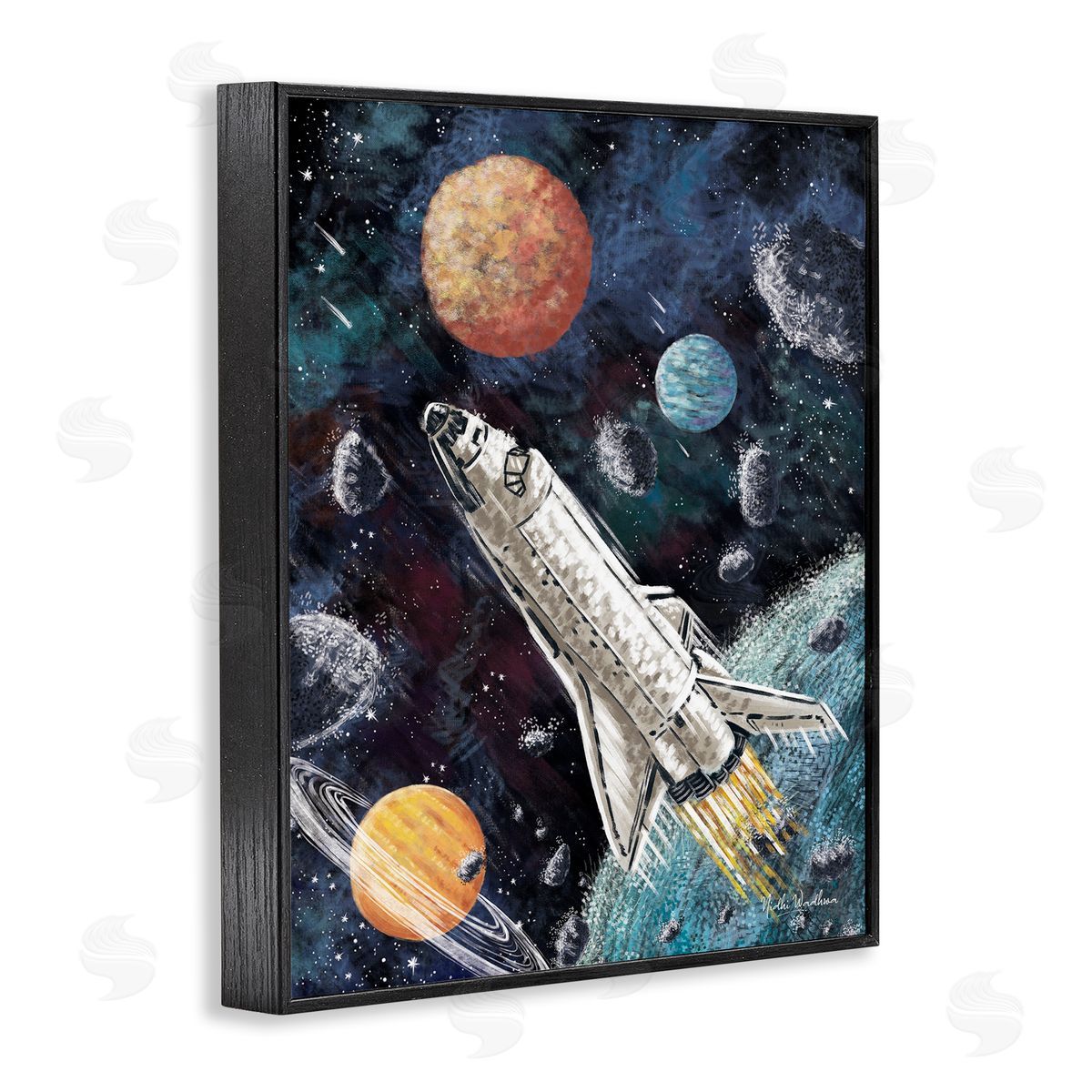 Nidhi Wadhwa Spaceship in Outer Space Black Framed Giclee Wall Artside_