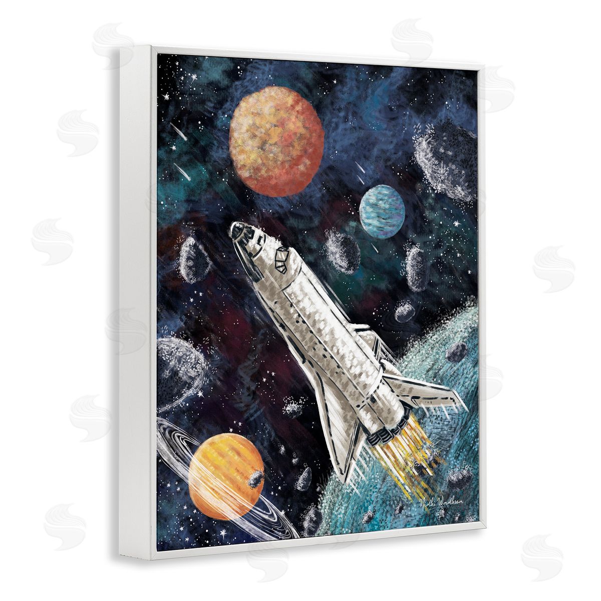 Nidhi Wadhwa Spaceship in Outer Space White Framed Giclee Wall Artside_