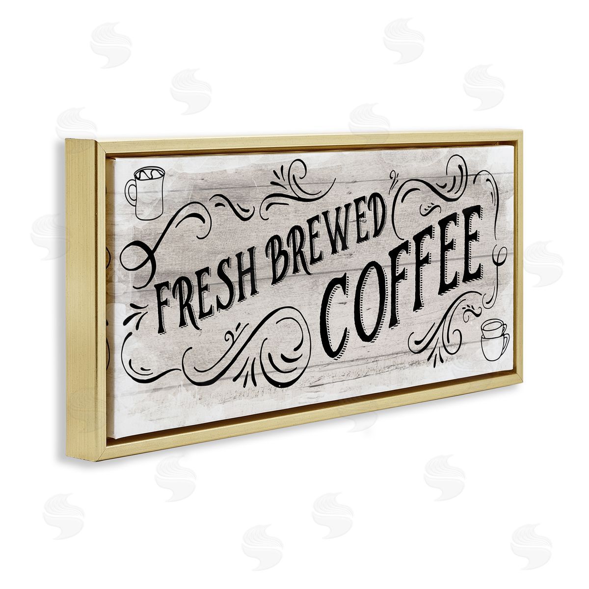 Amanda Murray Fresh Brewed Coffee Phrase Gold Floater Frame Canvas Artside_