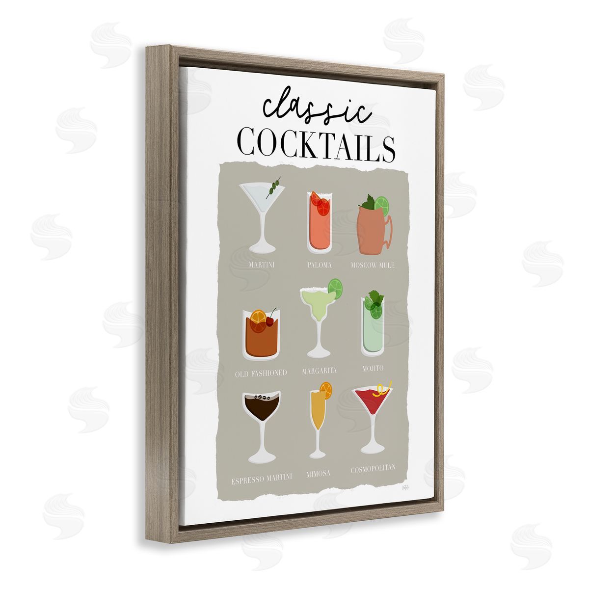 Natalie Carpentieri Classic Cocktails Chart Brown Floater Frame Canvas Artside_