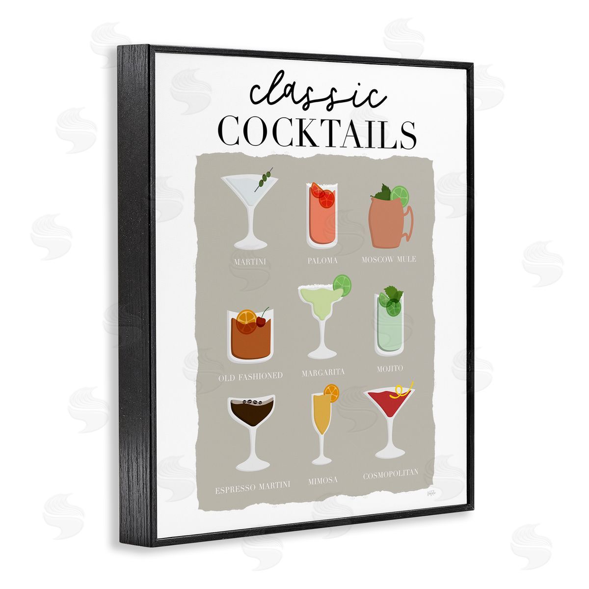 Natalie Carpentieri Classic Cocktails Chart Black Framed Giclee Wall Artside_