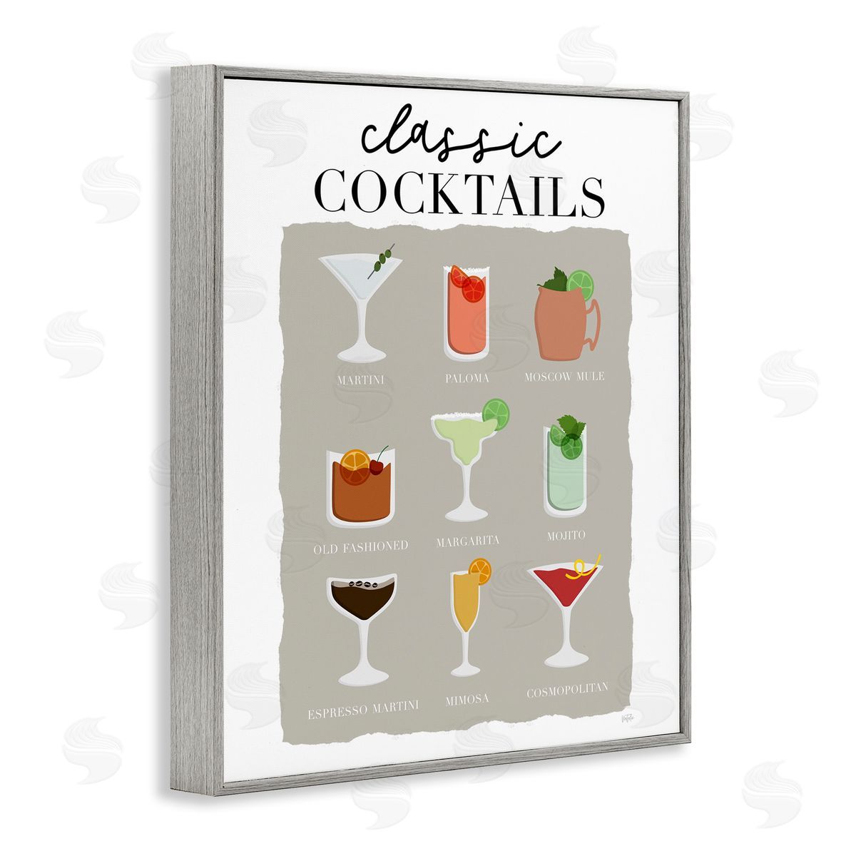 Natalie Carpentieri Classic Cocktails Chart Gray Framed Giclee Wall Artside_