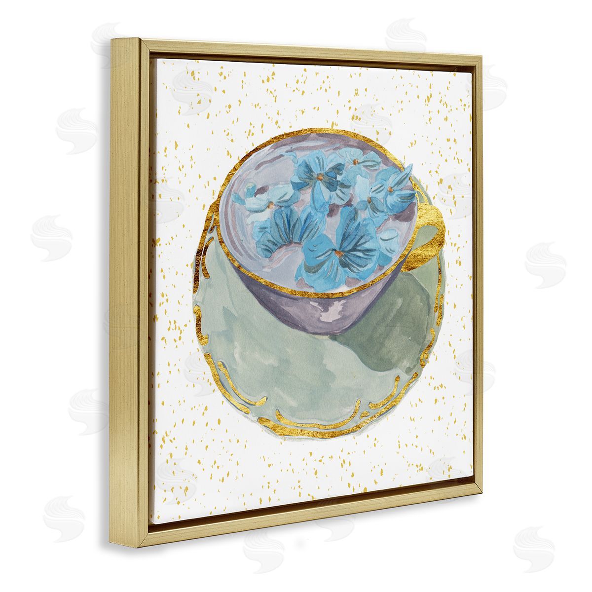 Melissa Wang Glam Floral Teacup Gold Floater Frame Canvas Artside_