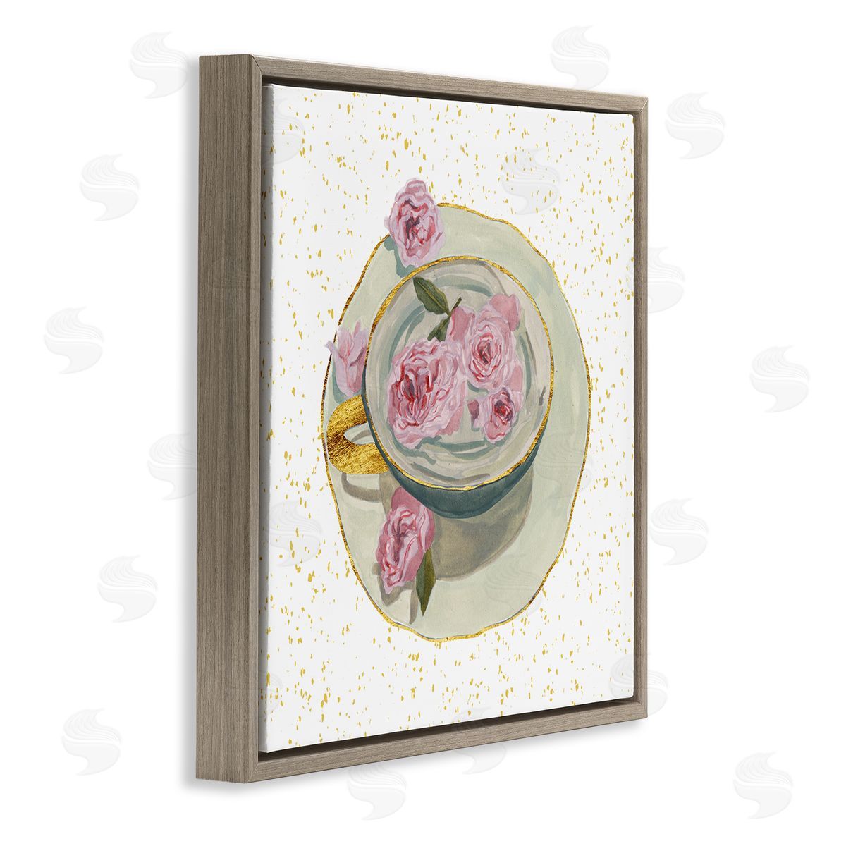 Melissa Wang Glam Petals Teacup Brown Floater Frame Canvas Artside_