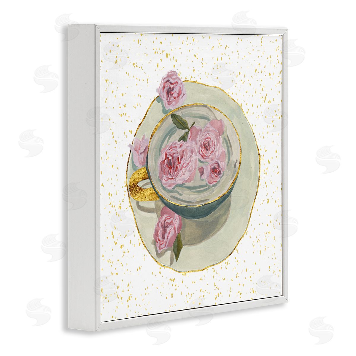 Melissa Wang Glam Petals Teacup White Framed Giclee Wall Artside_