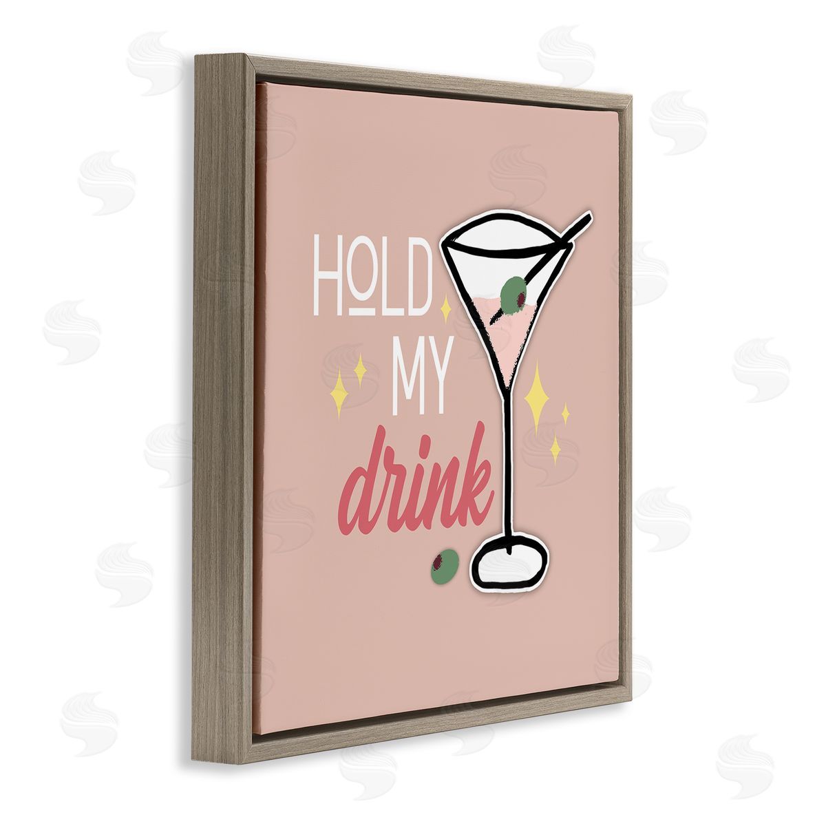 Anna Quach Hold My Drink Martini Brown Floater Frame Canvas Artside_