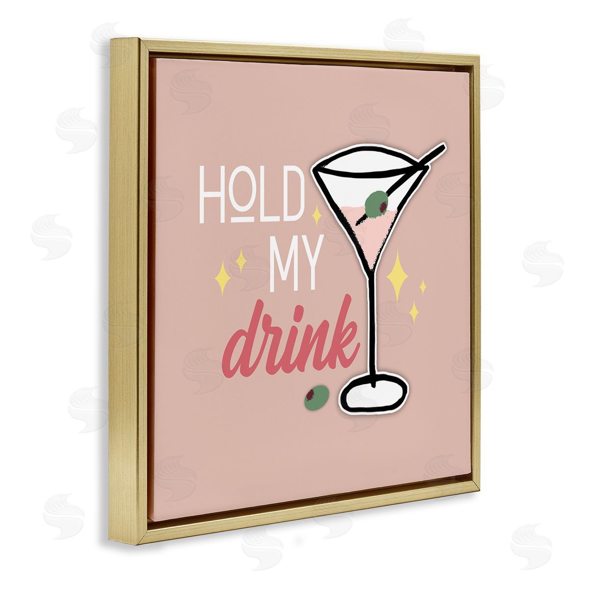 Anna Quach Hold My Drink Martini Gold Floater Frame Canvas Artside_