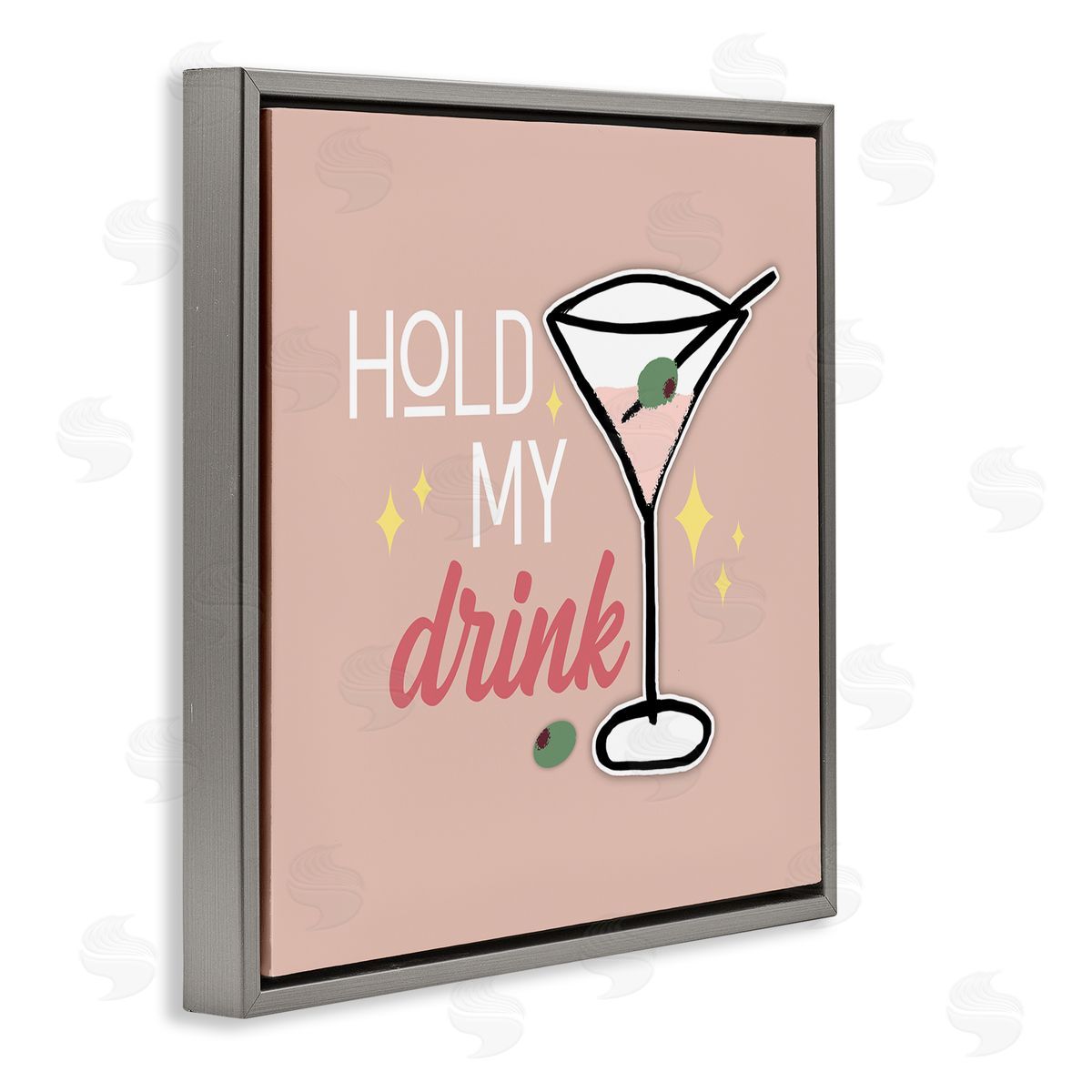 Anna Quach Hold My Drink Martini Gray Floater Frame Canvas Artside_