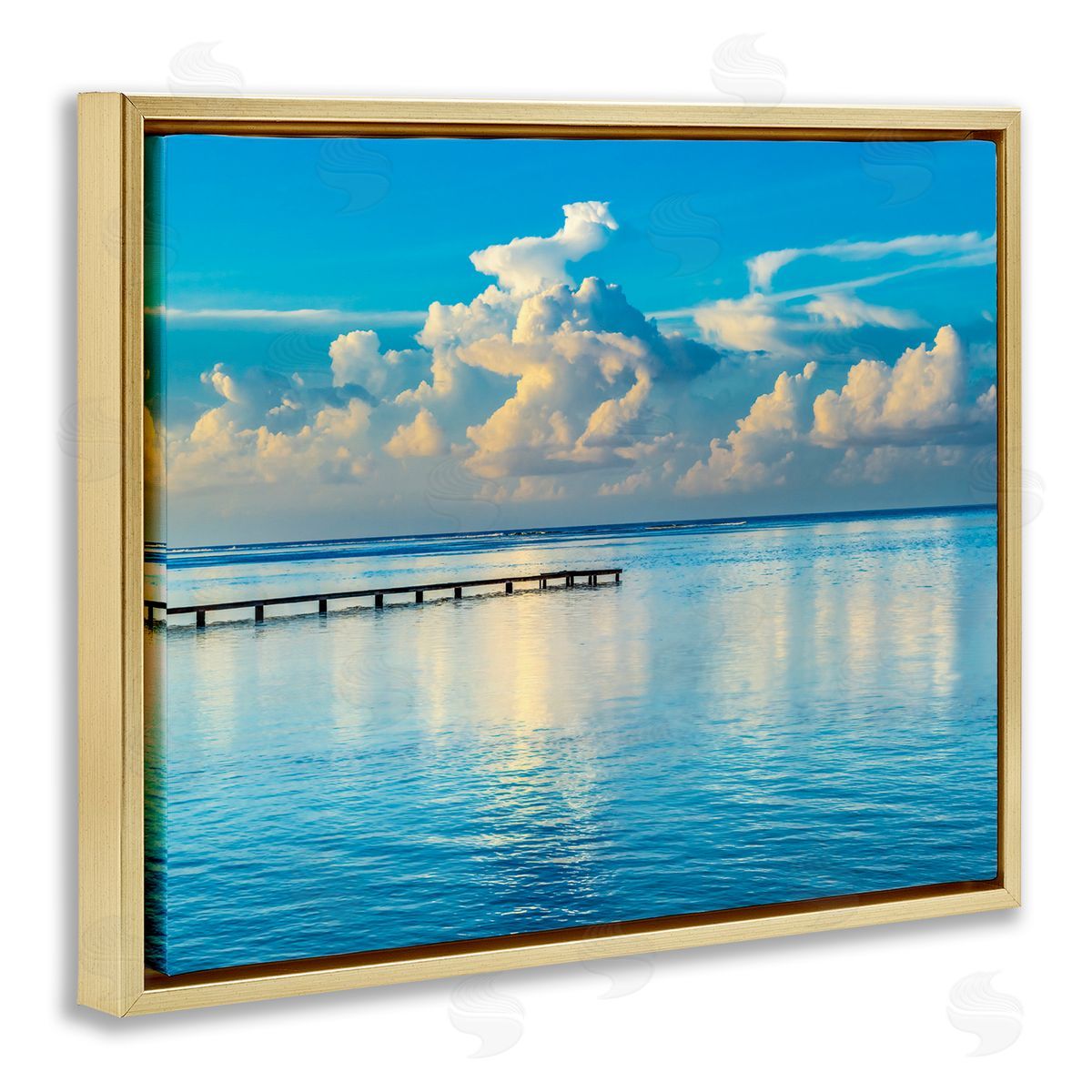 Danita Delimont Waterfront Dock Clouds Gold Floater Frame Canvas Artside_
