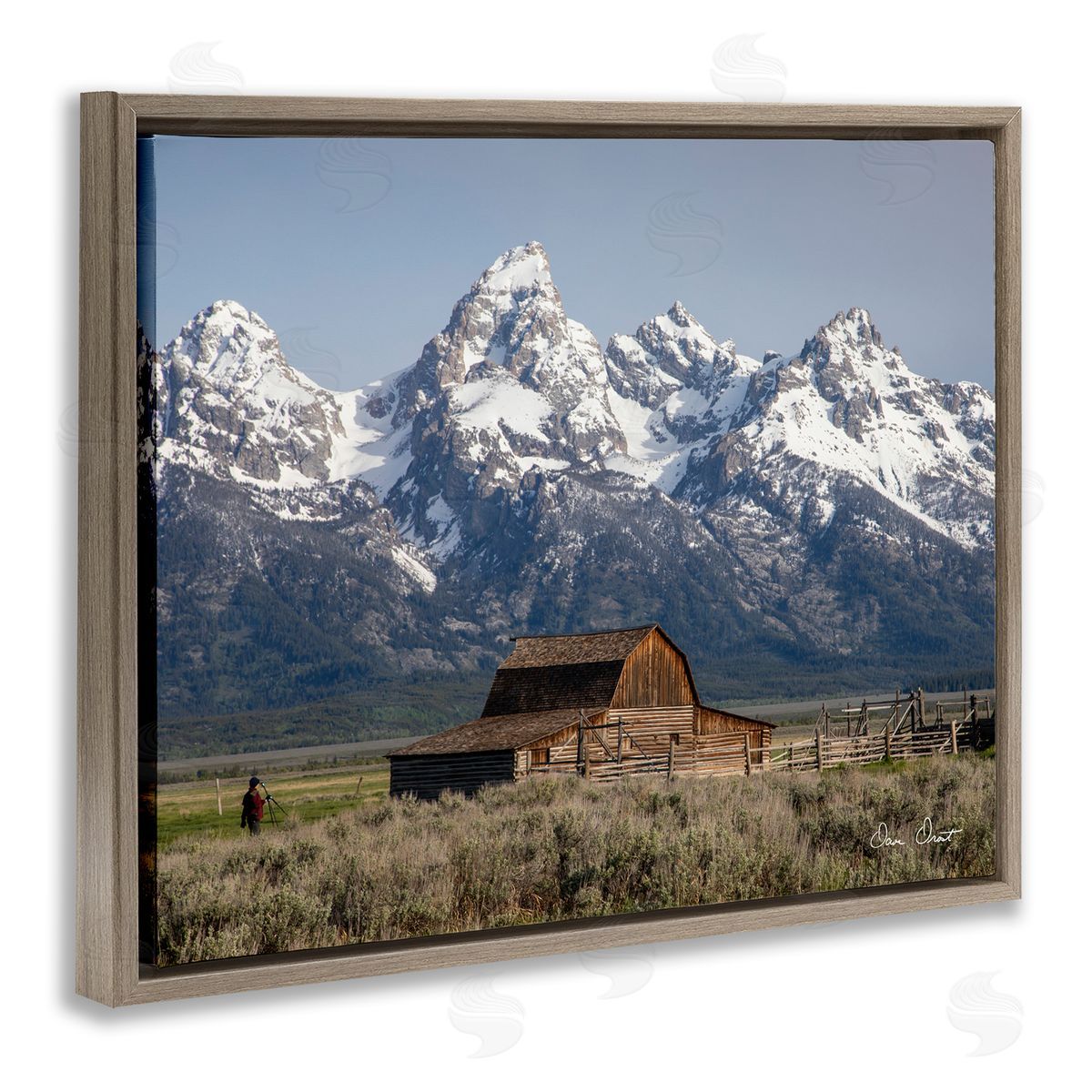 David Drost Cabin & Snowy Peaks Brown Floater Frame Canvas Artside_