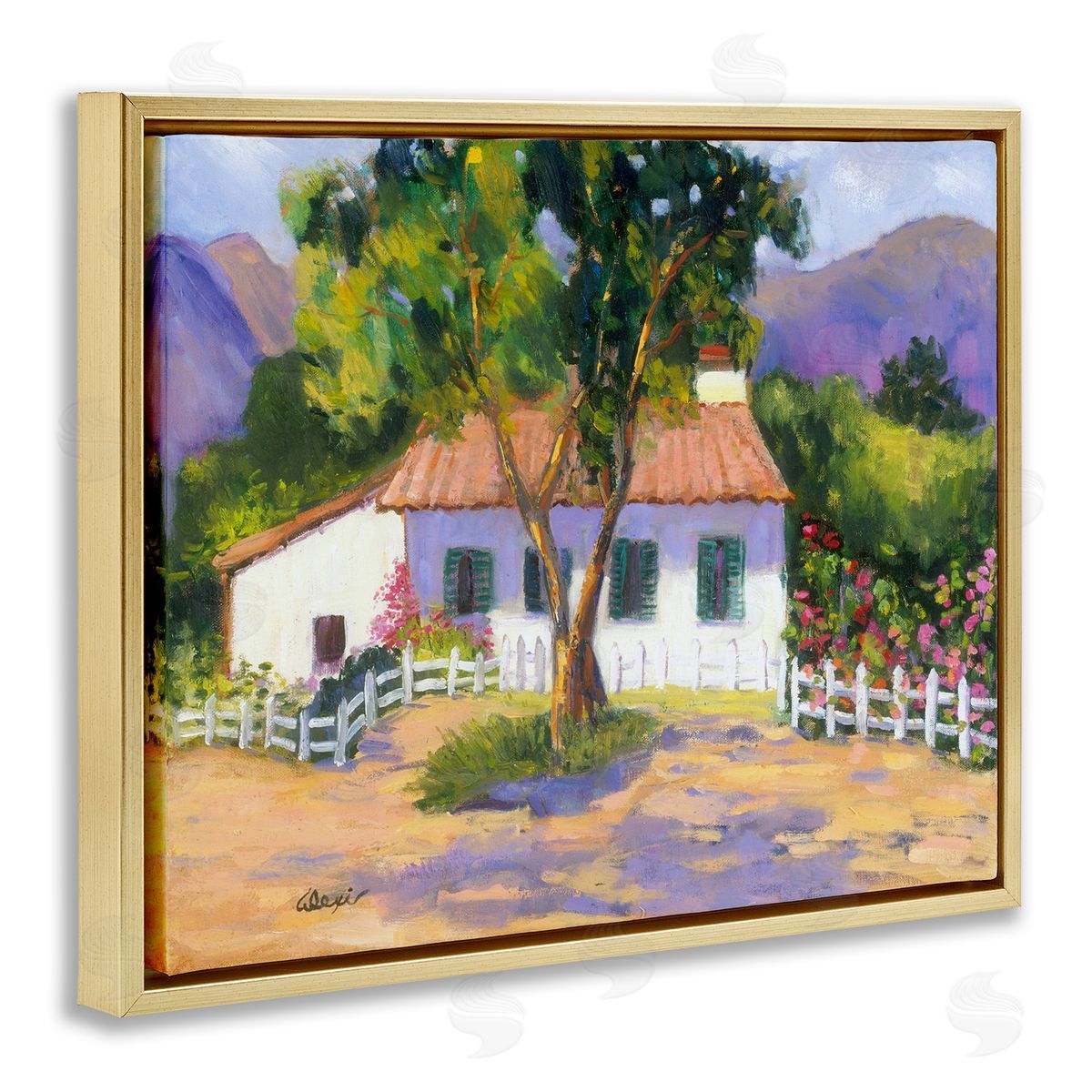 Alexi Fine Cottage Nature Painting Gold Floater Frame Canvas Artside_