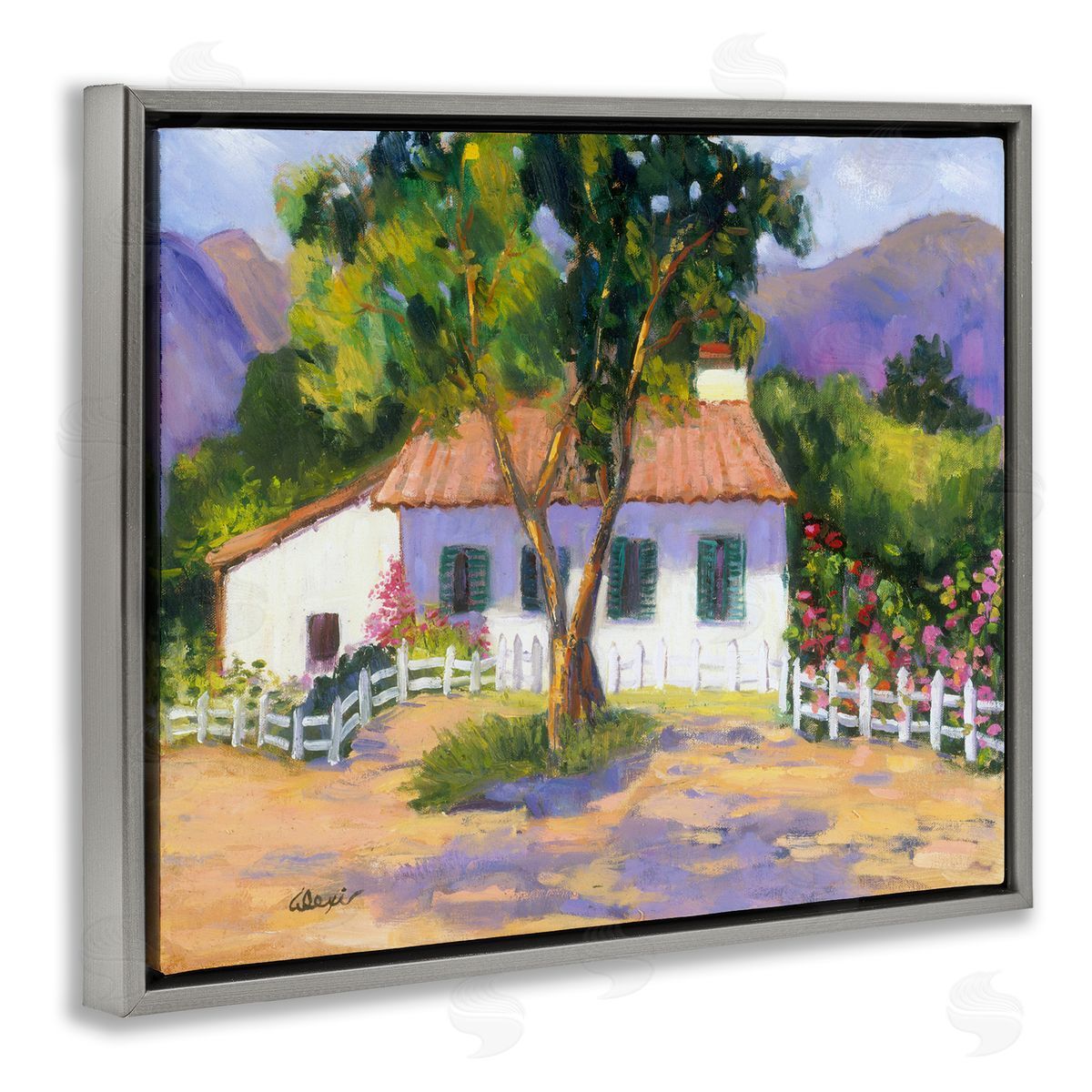 Alexi Fine Cottage Nature Painting Gray Floater Frame Canvas Artside_