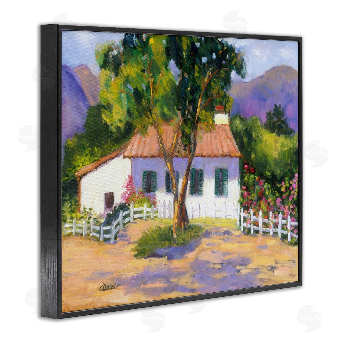 Alexi Fine Cottage Nature Painting Black Framed Giclee Wall Artside_