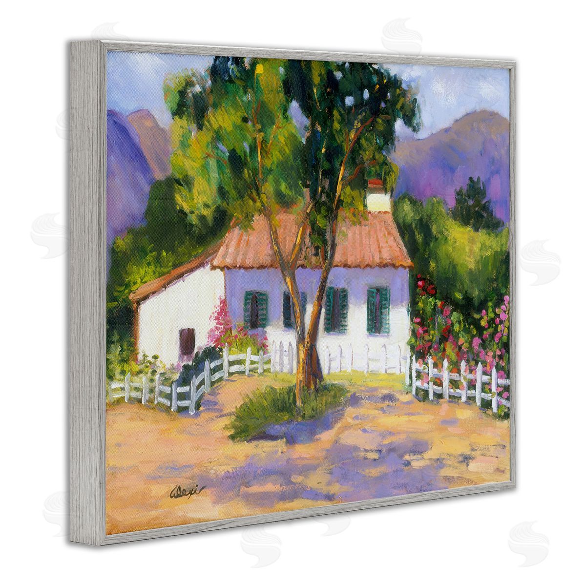 Alexi Fine Cottage Nature Painting Gray Framed Giclee Wall Artside_