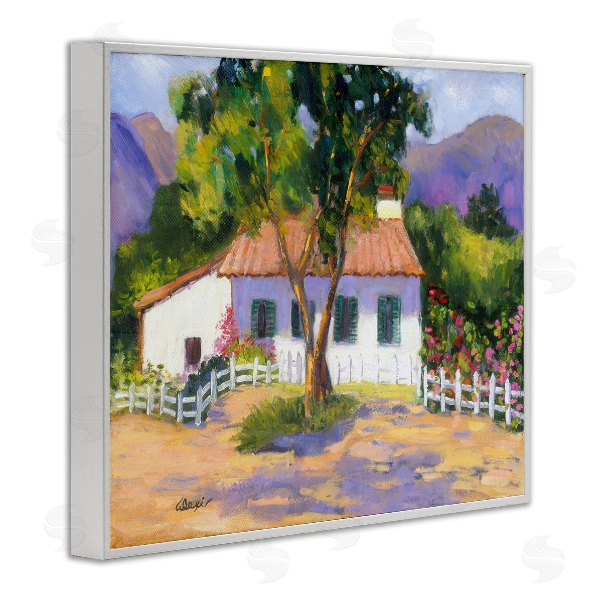 Alexi Fine Cottage Nature Painting White Framed Giclee Wall Artside_