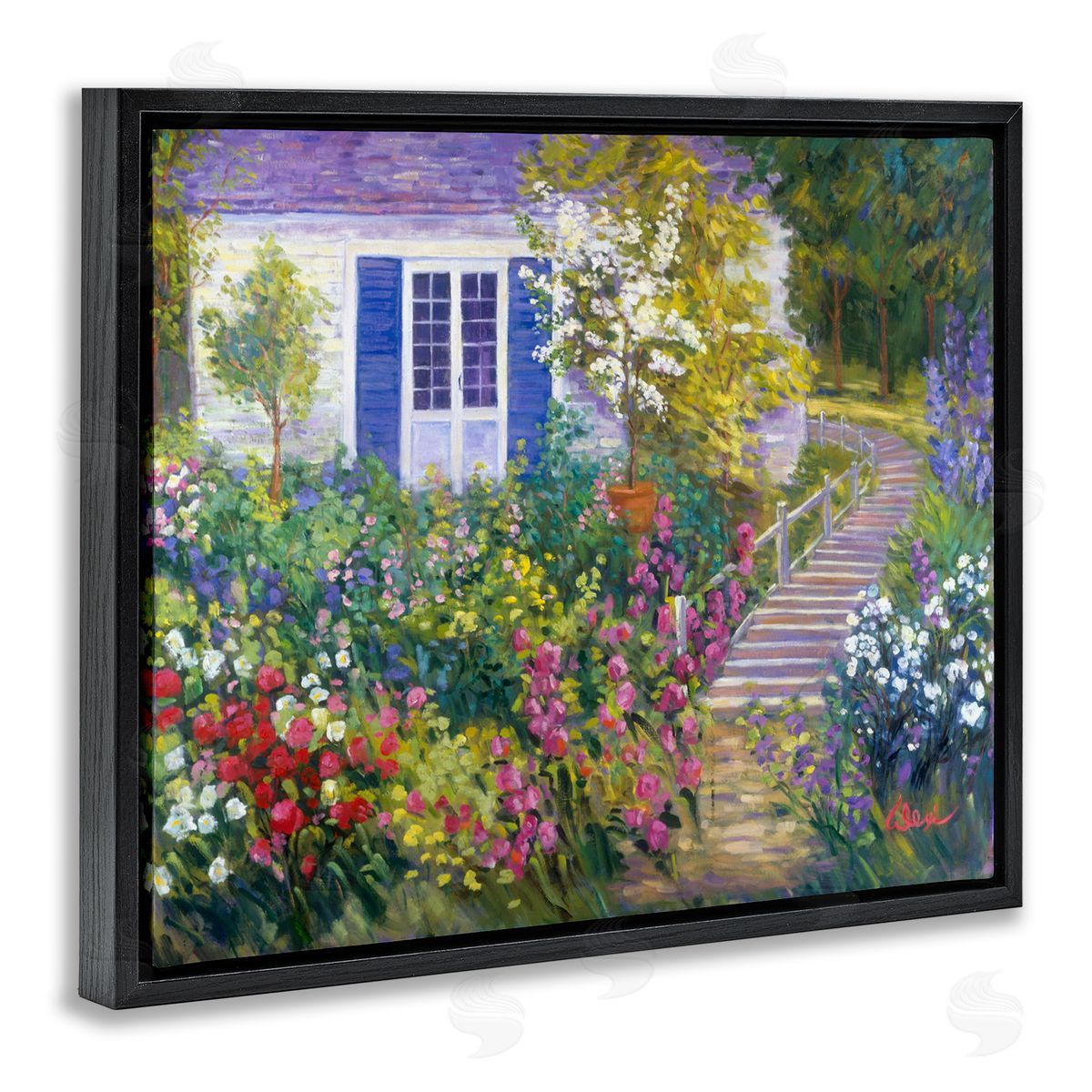 Alexi Fine Garden Cottage House Black Floater Frame Canvas Artside_