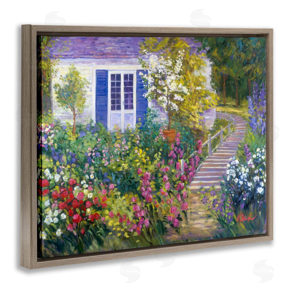 Alexi Fine Garden Cottage House Brown Floater Frame Canvas Artside_
