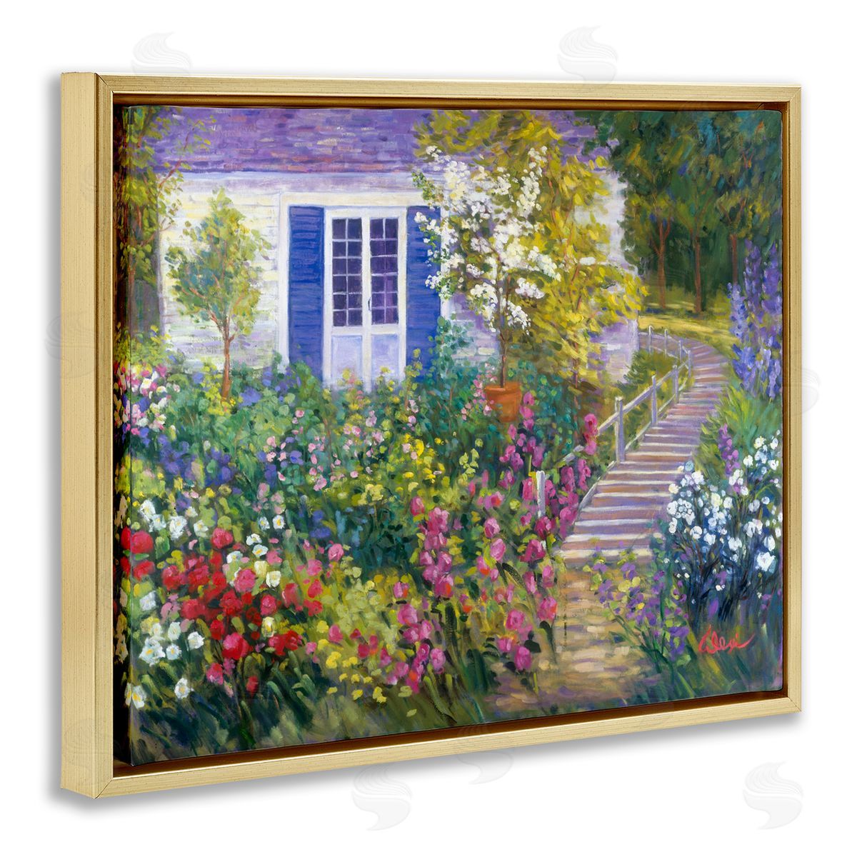 Alexi Fine Garden Cottage House Gold Floater Frame Canvas Artside_