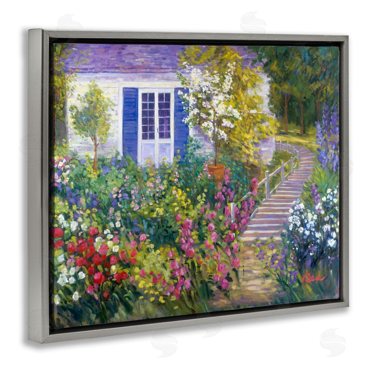 Alexi Fine Garden Cottage House Gray Floater Frame Canvas Artside_