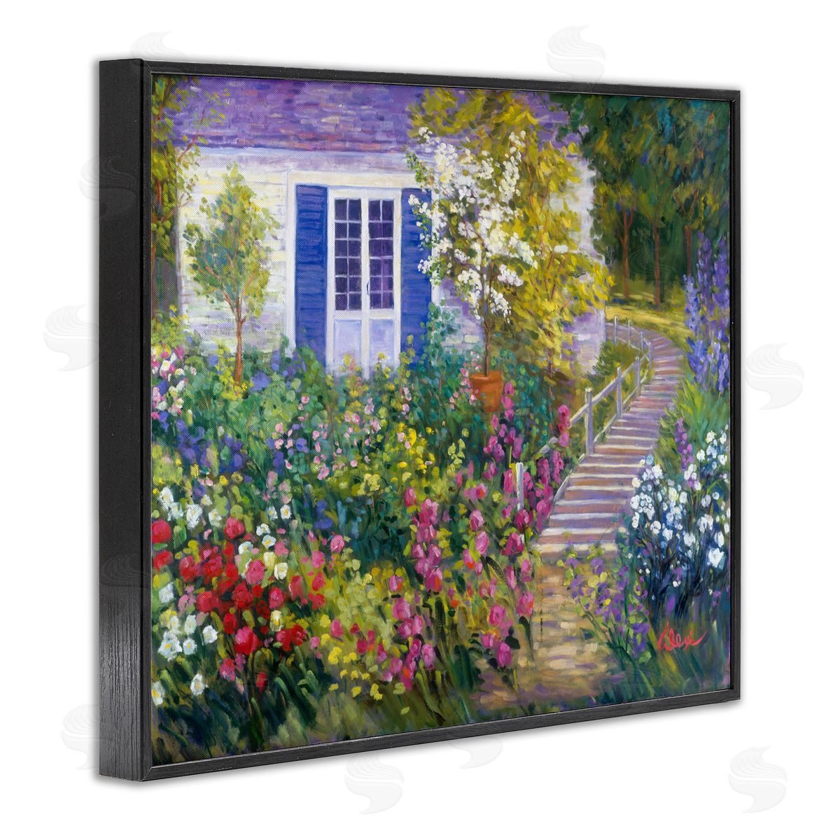 Alexi Fine Garden Cottage House Black Framed Giclee Wall Artside_