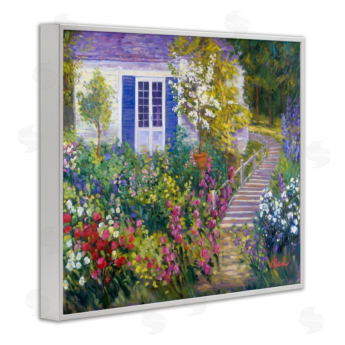 Alexi Fine Garden Cottage House White Framed Giclee Wall Artside_