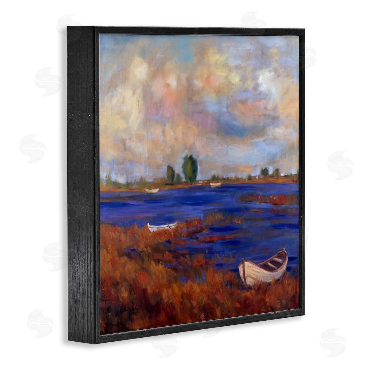 Alexi Fine Boats on Lake Shore Black Framed Giclee Wall Artside_