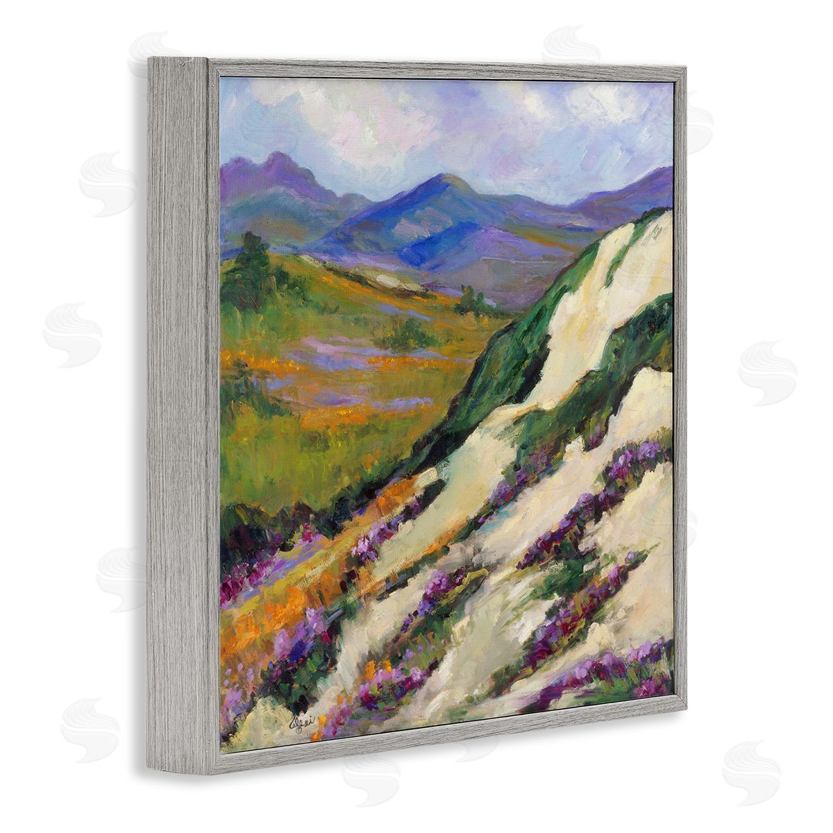 Alexi Fine Purple Mountains Landscape Gray Framed Giclee Wall Artside_