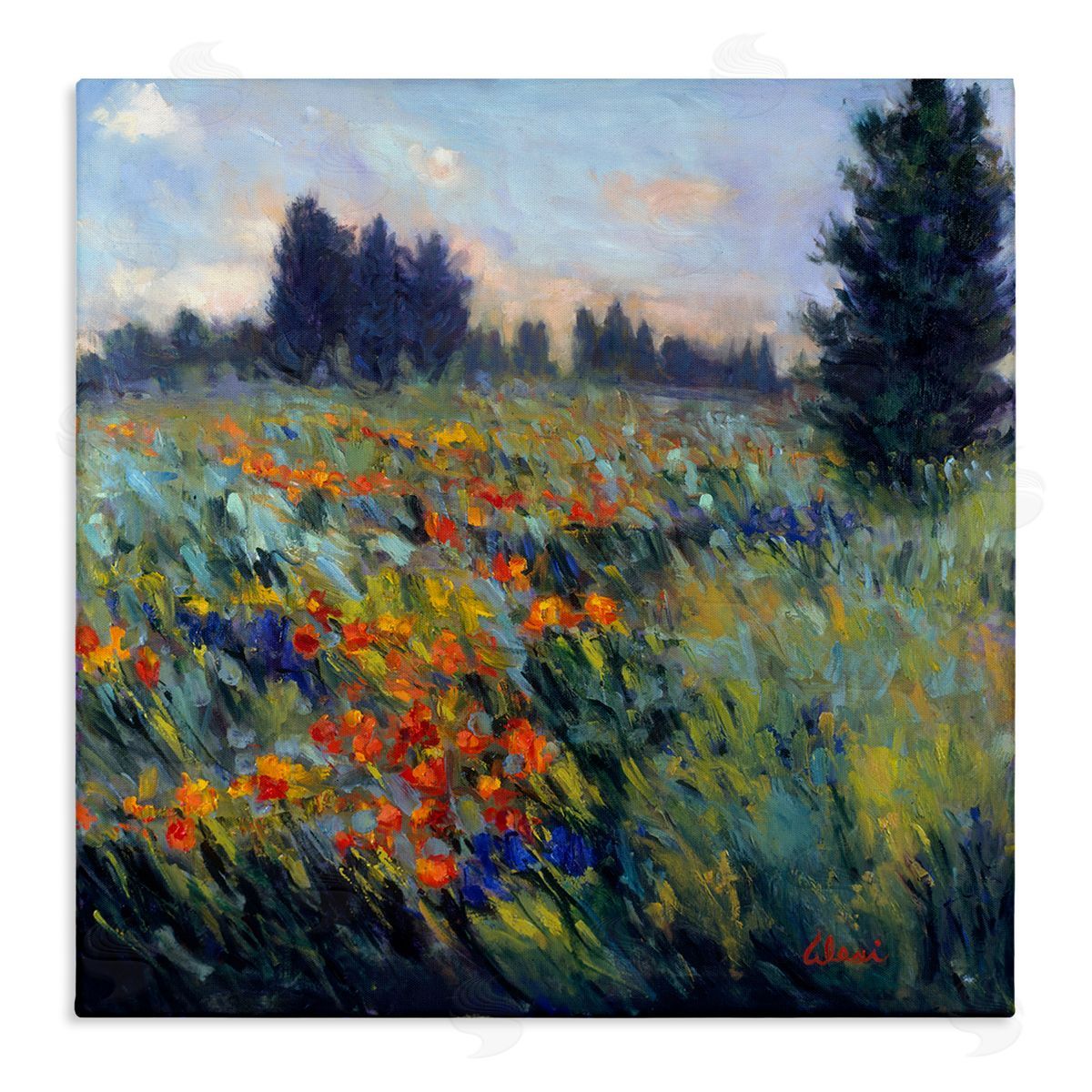 Flower Meadow Landscape Canvas Wall Art, Home Decor by Alexi Fine