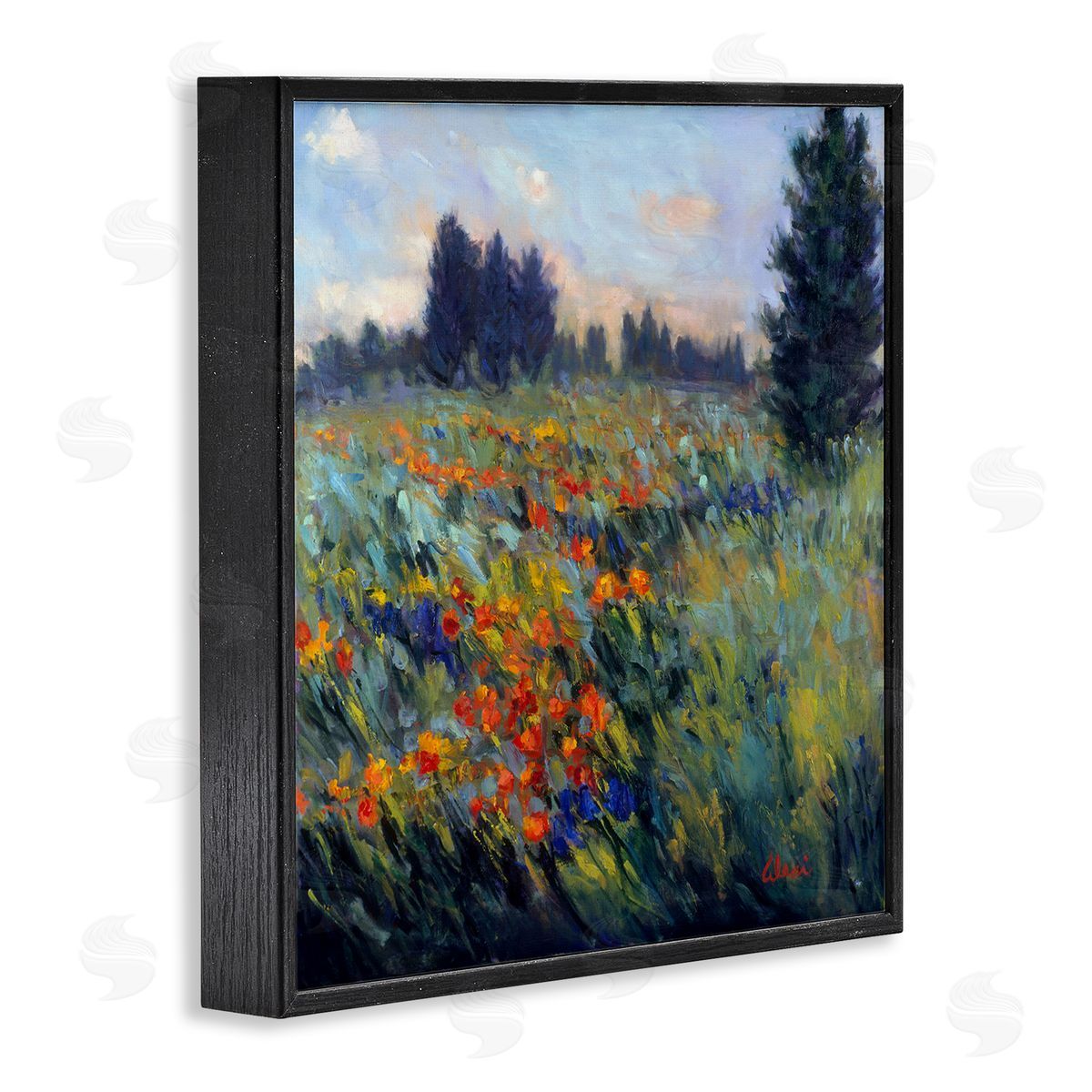Flower Meadow Landscape Black Frame Print Wall Art, Home Decor by Alexi Fine