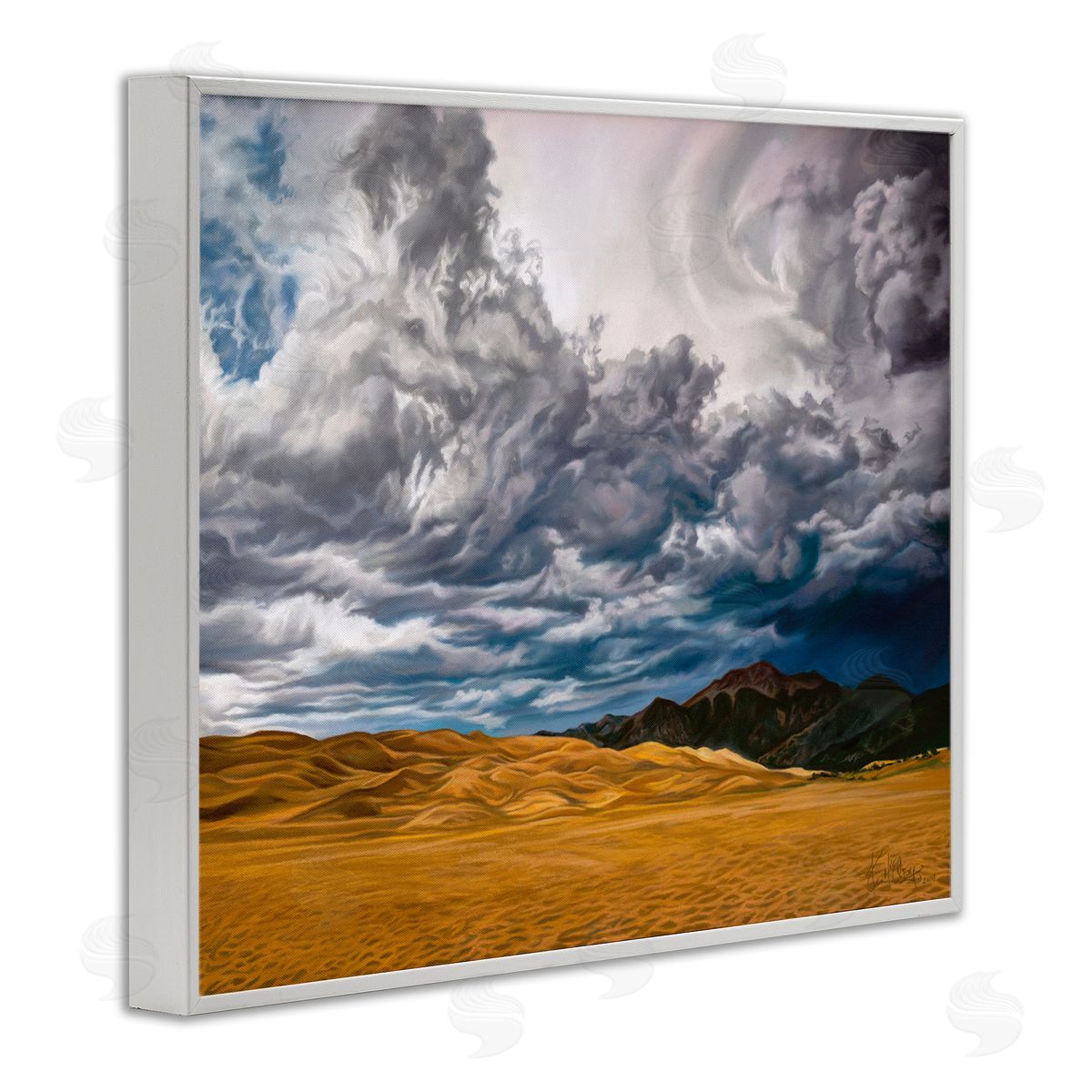 Kim McElroy Cloudy Sand Dunes White Framed Giclee Wall Artside_