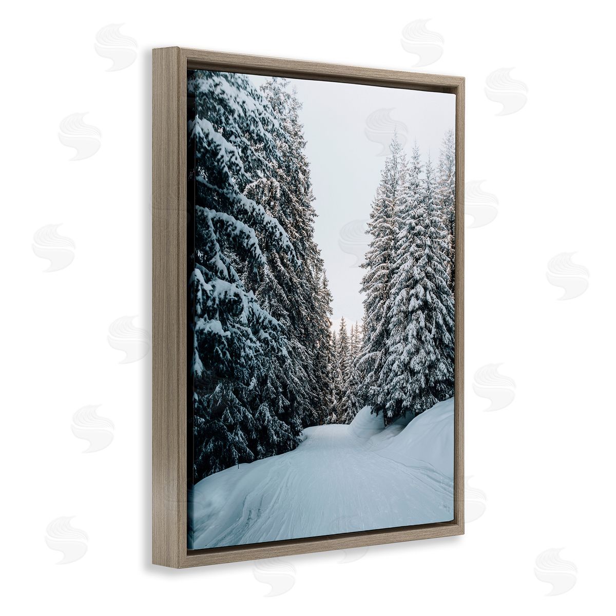 Incado Snowy Ski Slopes Brown Floater Frame Canvas Artside_