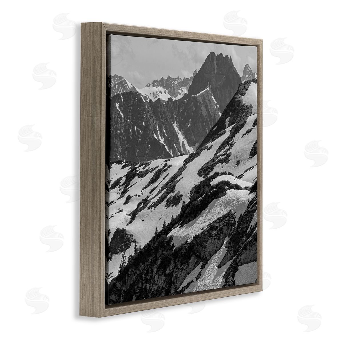 Stupell Studio Snow Capped Mountains Brown Floater Frame Canvas Artside_