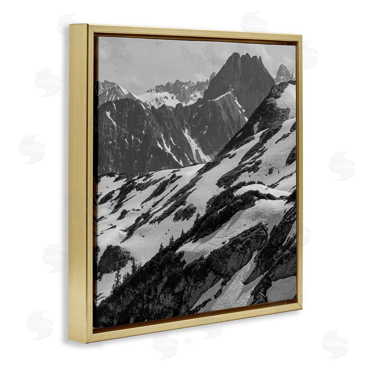 Stupell Studio Snow Capped Mountains Gold Floater Frame Canvas Artside_