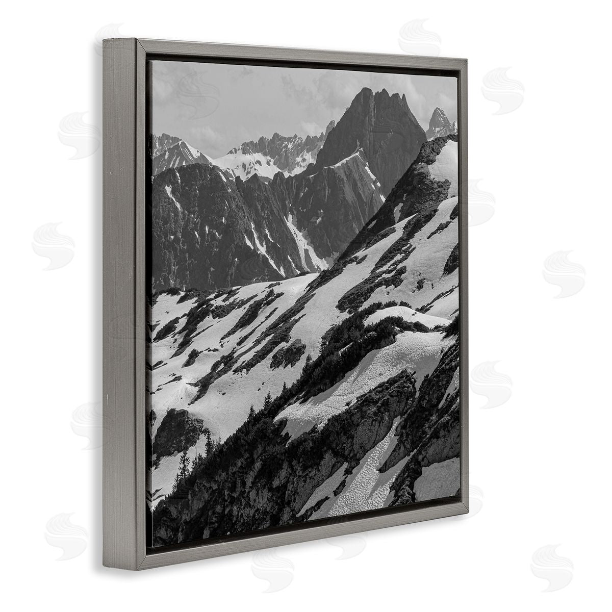 Stupell Studio Snow Capped Mountains Gray Floater Frame Canvas Artside_