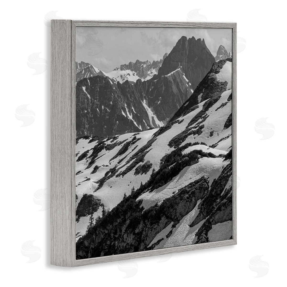 Stupell Studio Snow Capped Mountains Gray Framed Giclee Wall Artside_