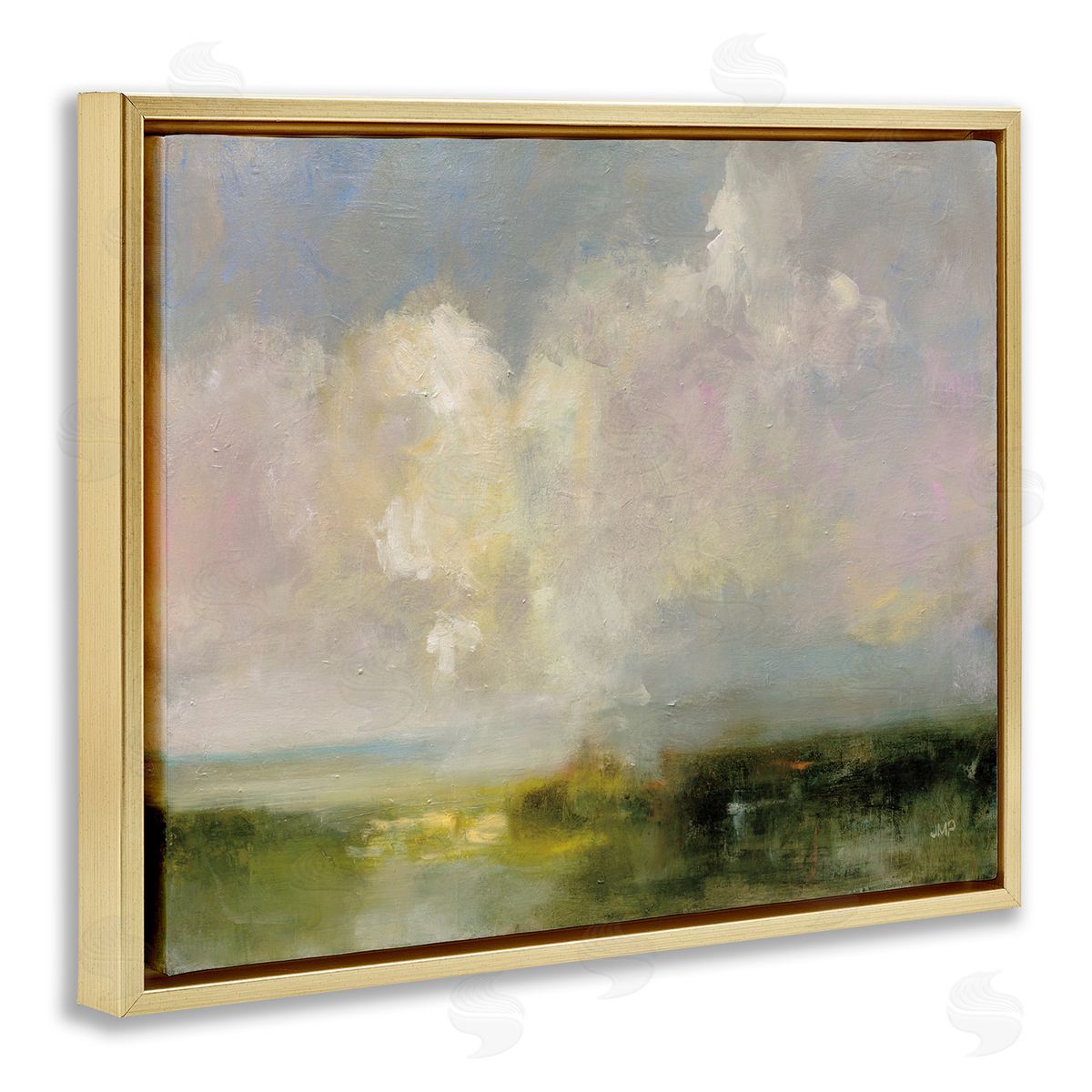 Abstract Clouds Painting Gold Floating Frame Canvas Wall Art, Home Decor by Julia Purinton