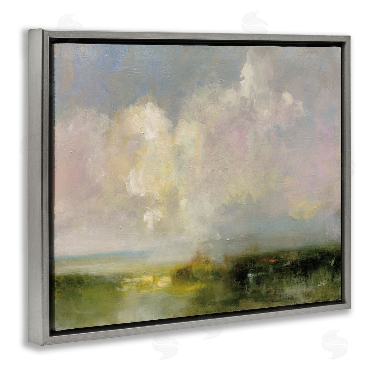 Abstract Clouds Painting Grey Floating Frame Canvas Wall Art, Home Decor by Julia Purinton