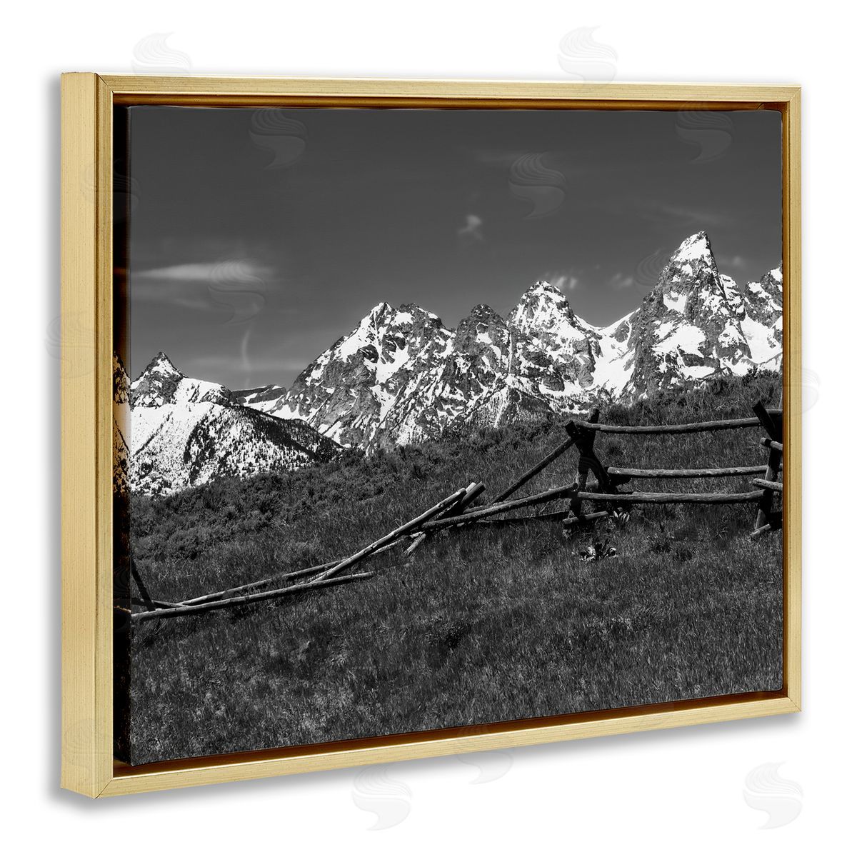 Daniel Sproul Mountain Peaks & Fence Gold Floater Frame Canvas Artside_