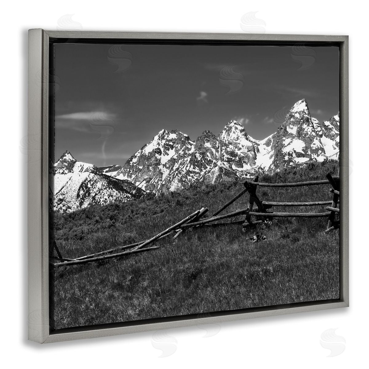 Daniel Sproul Mountain Peaks & Fence Gray Floater Frame Canvas Artside_