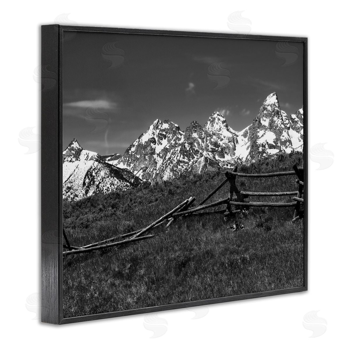 Daniel Sproul Mountain Peaks & Fence Black Framed Giclee Wall Artside_
