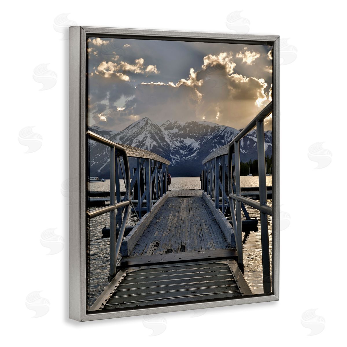 Daniel Sproul Dock & Mountain View Gray Floater Frame Canvas Artside_