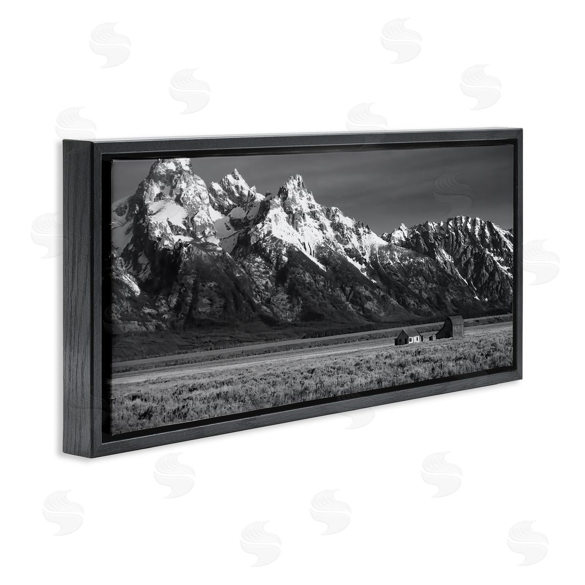 Steve Toole Rural Cabin & Mountains Black Floater Frame Canvas Artside_