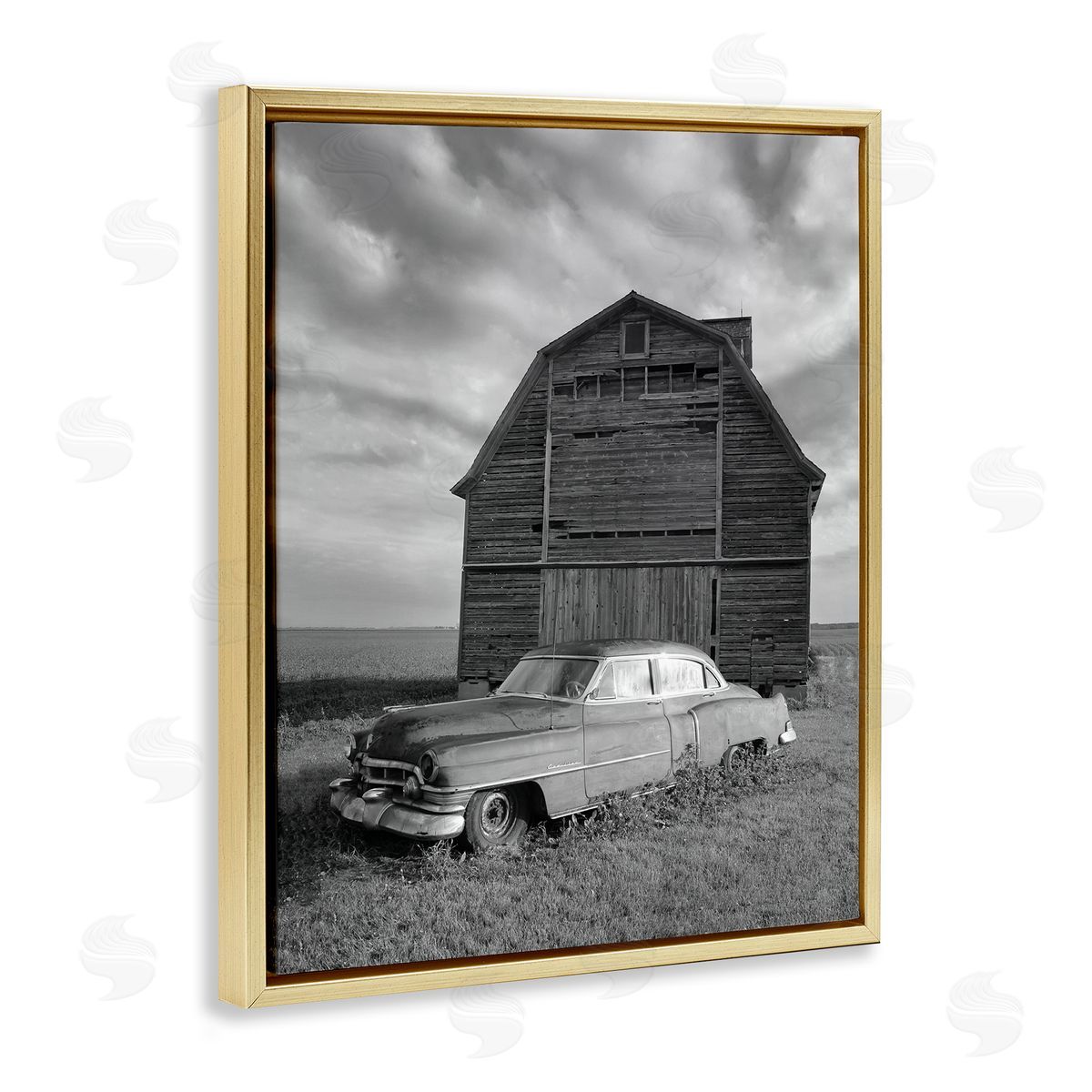 Steve Toole Vintage Car & Barn Gold Floater Frame Canvas Artside_