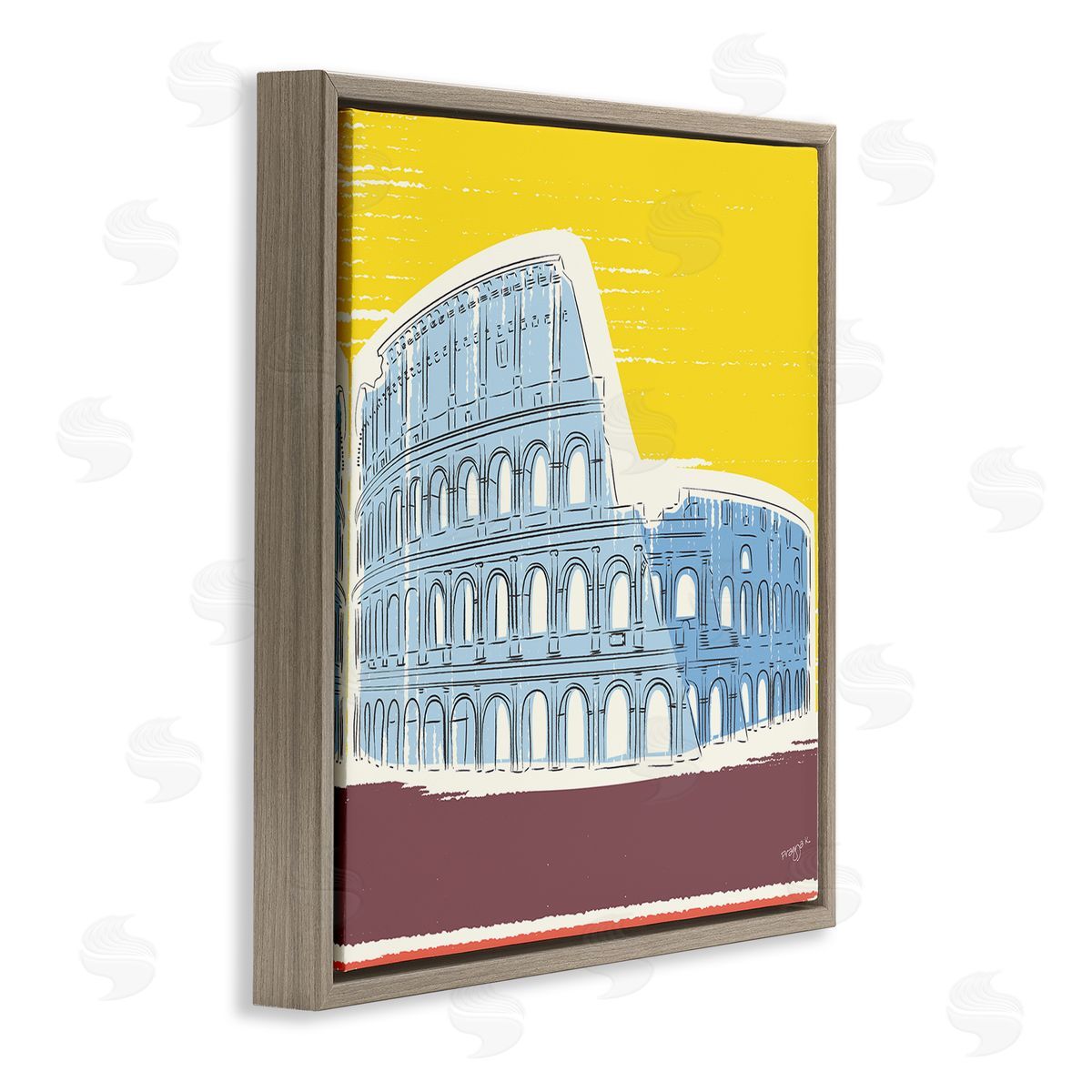 Pragya Kothari Modern Colosseum Building Brown Floater Frame Canvas Artside_