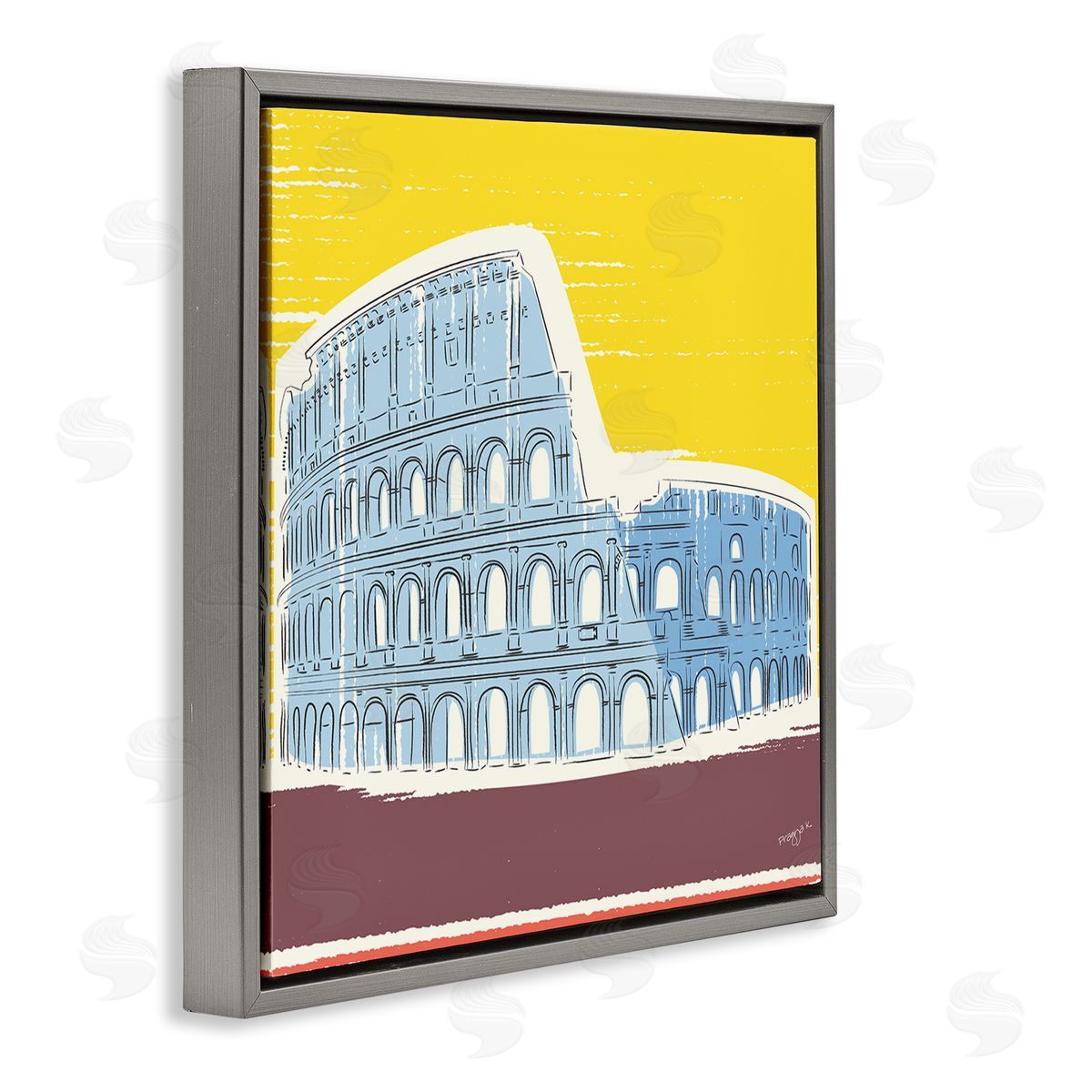 Pragya Kothari Modern Colosseum Building Gray Floater Frame Canvas Artside_