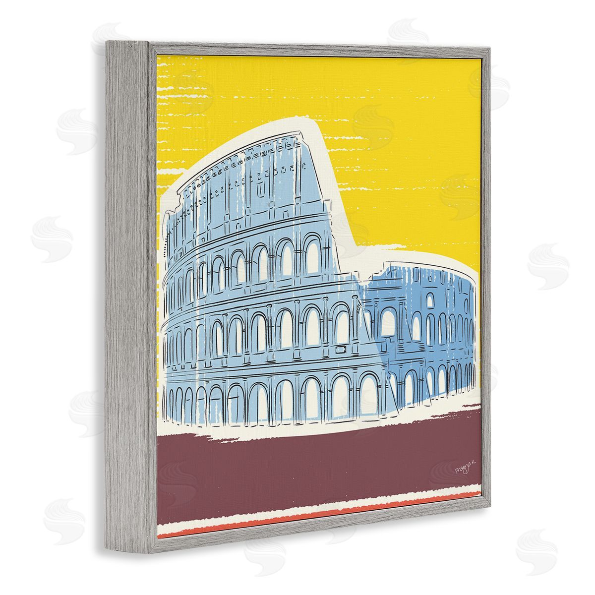 Pragya Kothari Modern Colosseum Building Gray Framed Giclee Wall Artside_